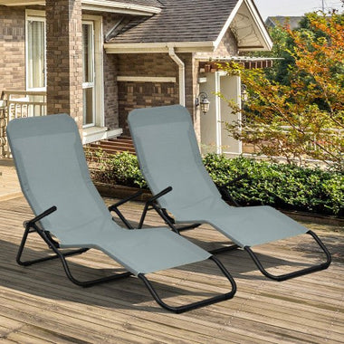  - 2 Pieces Folding Portable Patio Chaise Lounger with Rocking Design - Outdoor Style Company