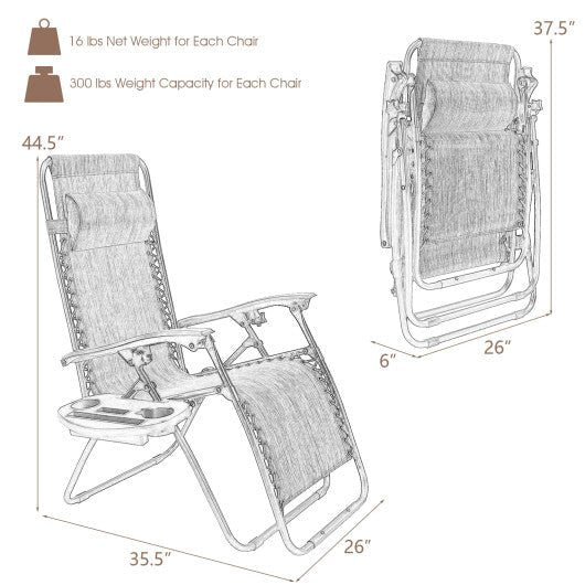  - 2 Pieces Folding Recliner Zero Gravity Lounge Chair - Outdoor Style Company