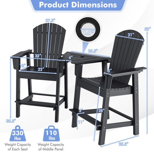  - 2 Pieces HDPE Tall Adirondack Chair with Middle Connecting Tray - Outdoor Style Company