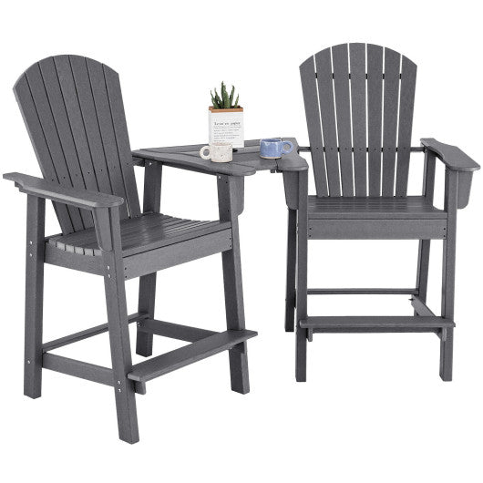  - 2 Pieces HDPE Tall Adirondack Chair with Middle Connecting Tray - Outdoor Style Company