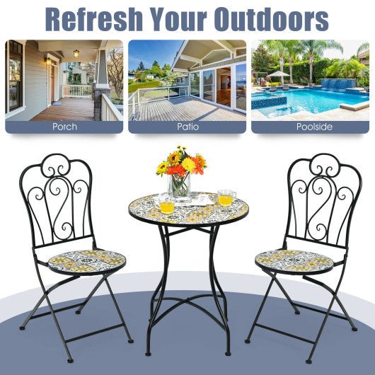  - 2 - Pieces Mosaic Folding Bistro Chairs with Ceramic Tiles Seat - Outdoor Style Company