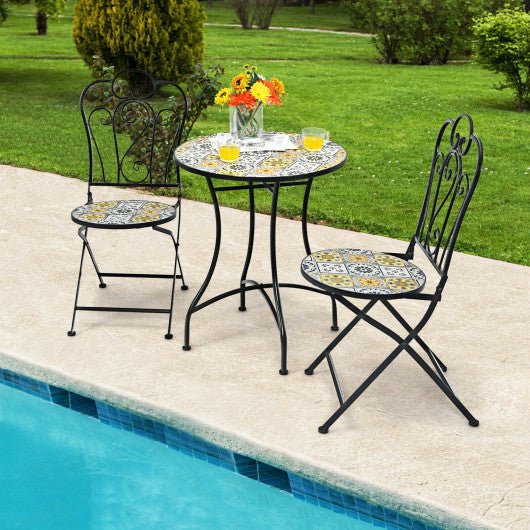  - 2 - Pieces Mosaic Folding Bistro Chairs with Ceramic Tiles Seat - Outdoor Style Company