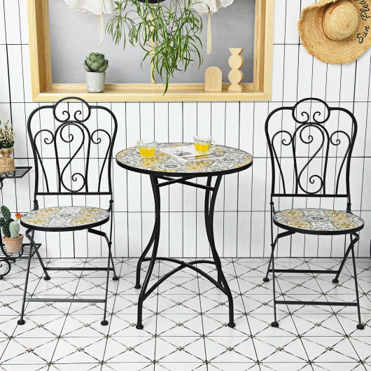  - 2 - Pieces Mosaic Folding Bistro Chairs with Ceramic Tiles Seat - Outdoor Style Company