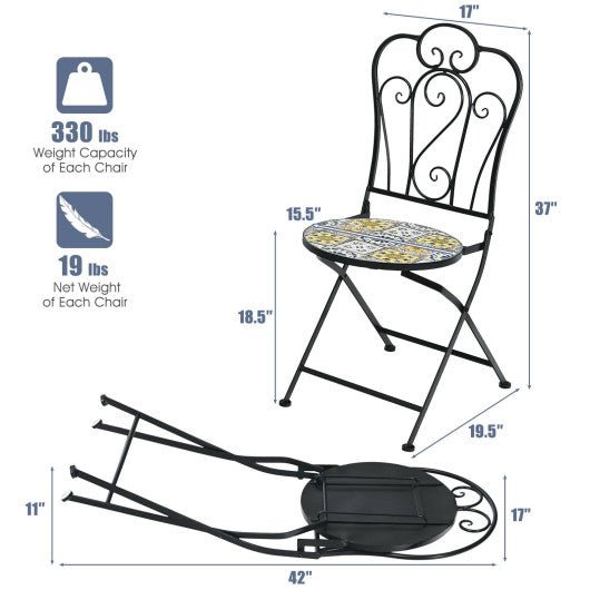  - 2 - Pieces Mosaic Folding Bistro Chairs with Ceramic Tiles Seat - Outdoor Style Company