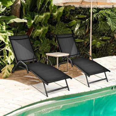  - 2 Pieces Outdoor Chaise Lounge with 5 - Position Adjustable Backrest - Outdoor Style Company
