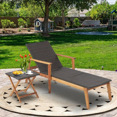  - 2 Pieces Patio Chaise Lounge and Table Set with 4 - Level Adjustable Backrest - Outdoor Style Company