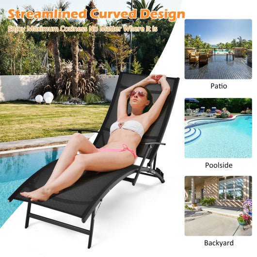  - 2 Pieces Patio Folding Stackable Lounge Chair Chaise with Armrest - Outdoor Style Company