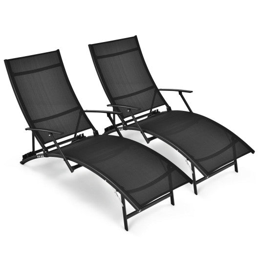  - 2 Pieces Patio Folding Stackable Lounge Chair Chaise with Armrest - Outdoor Style Company