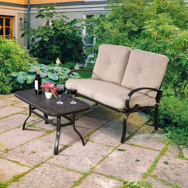  - 2 Pieces Patio Outdoor Cushioned Coffee Table Seat - Outdoor Style Company