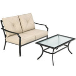  - 2 Pieces Patio Outdoor Cushioned Sofa Bench with Coffee Table - Outdoor Style Company