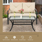  - 2 Pieces Patio Outdoor Cushioned Sofa Bench with Coffee Table - Outdoor Style Company