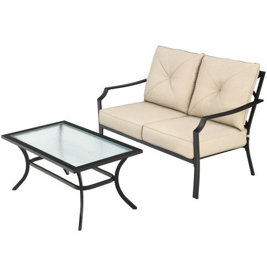  - 2 Pieces Patio Outdoor Cushioned Sofa Bench with Coffee Table - Outdoor Style Company