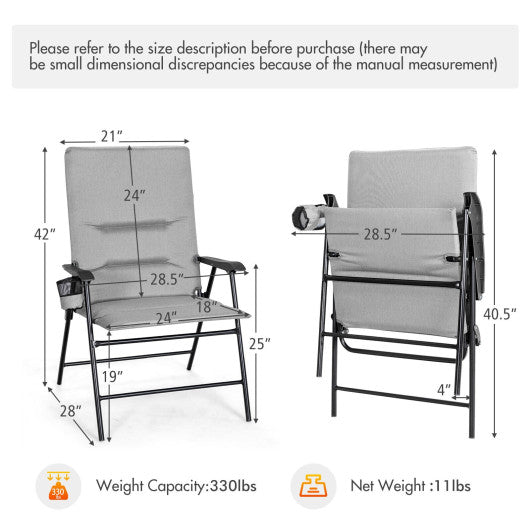  - 2 Pieces Patio Padded Folding Portable Chair Camping Dining Outdoor - Outdoor Style Company