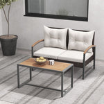  - 2 Pieces Patio PE Wicker Furniture Set with Acacia Wood Coffee Table - Outdoor Style Company