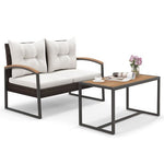  - 2 Pieces Patio PE Wicker Furniture Set with Acacia Wood Coffee Table - Outdoor Style Company