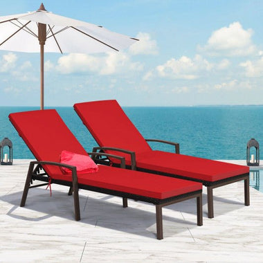  - 2 Pieces Patio Rattan Adjustable Back Lounge Chair with Armrest and Removable Cushions - Outdoor Style Company