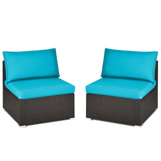  - 2 Pieces Patio Rattan Armless Sofa Set with 2 Cushions and 2 Pillows - Outdoor Style Company