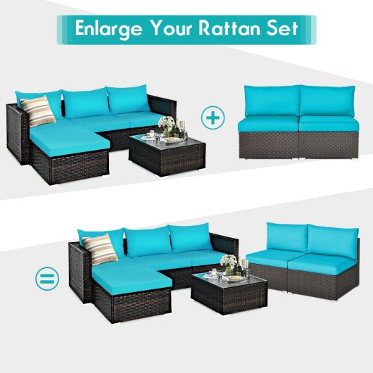  - 2 Pieces Patio Rattan Armless Sofa Set with 2 Cushions and 2 Pillows - Outdoor Style Company
