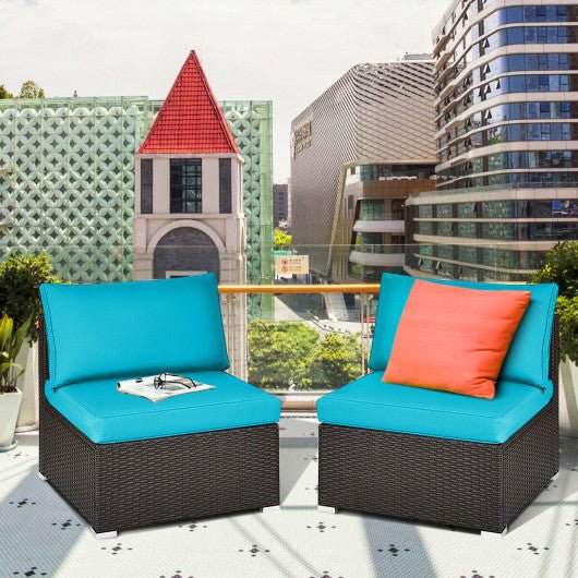 - 2 Pieces Patio Rattan Armless Sofa Set with 2 Cushions and 2 Pillows - Outdoor Style Company