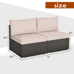  - 2 Pieces Patio Rattan Armless Sofa Set with 2 Cushions and 2 Pillows - Outdoor Style Company