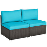  - 2 Pieces Patio Rattan Armless Sofa Set with 2 Cushions and 2 Pillows - Outdoor Style Company