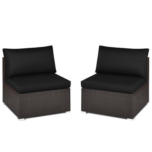  - 2 Pieces Patio Rattan Armless Sofa Set with 2 Cushions and 2 Pillows - Outdoor Style Company