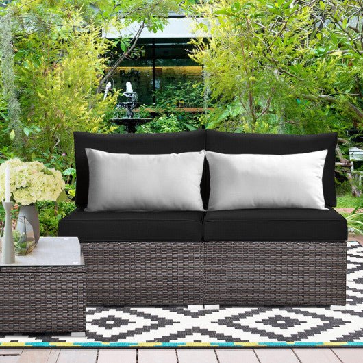  - 2 Pieces Patio Rattan Armless Sofa Set with 2 Cushions and 2 Pillows - Outdoor Style Company