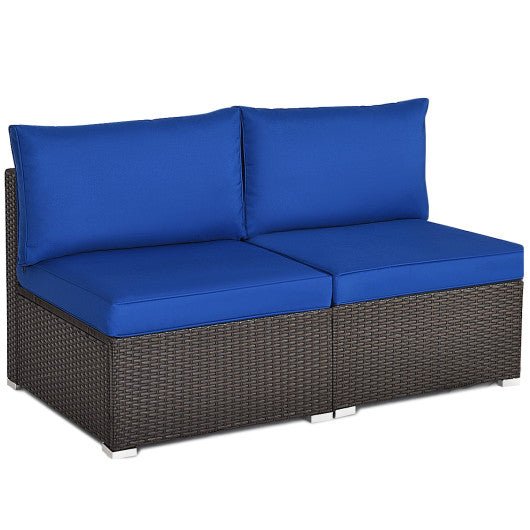  - 2 Pieces Patio Rattan Armless Sofa Set with 2 Cushions and 2 Pillows - Outdoor Style Company