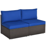  - 2 Pieces Patio Rattan Armless Sofa Set with 2 Cushions and 2 Pillows - Outdoor Style Company