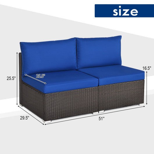  - 2 Pieces Patio Rattan Armless Sofa Set with 2 Cushions and 2 Pillows - Outdoor Style Company