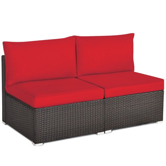  - 2 Pieces Patio Rattan Armless Sofa Set with 2 Cushions and 2 Pillows - Outdoor Style Company