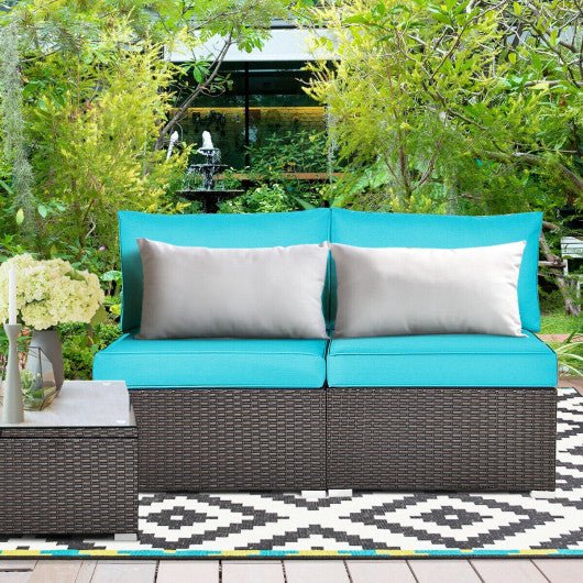  - 2 Pieces Patio Rattan Armless Sofa Set with 2 Cushions and 2 Pillows - Outdoor Style Company