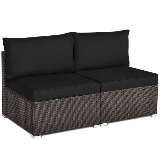  - 2 Pieces Patio Rattan Armless Sofa Set with 2 Cushions and 2 Pillows - Outdoor Style Company