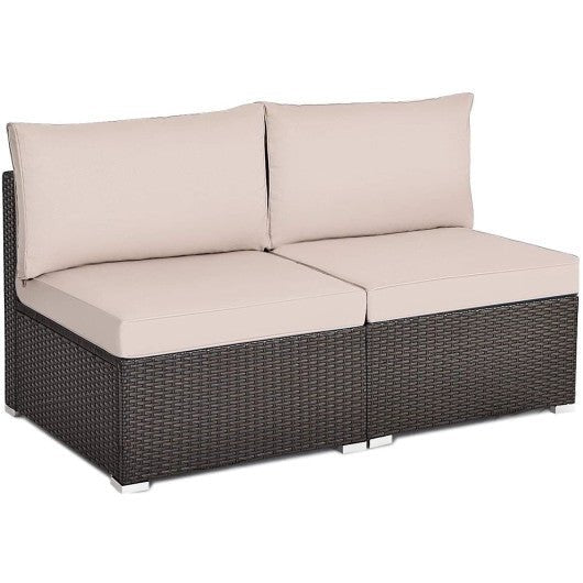  - 2 Pieces Patio Rattan Armless Sofa Set with 2 Cushions and 2 Pillows - Outdoor Style Company