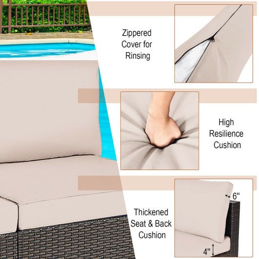  - 2 Pieces Patio Rattan Armless Sofa Set with 2 Cushions and 2 Pillows - Outdoor Style Company