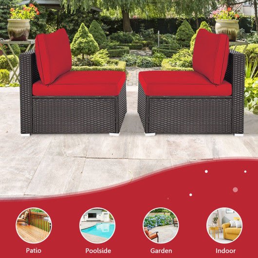  - 2 Pieces Patio Rattan Armless Sofa Set with 2 Cushions and 2 Pillows - Outdoor Style Company