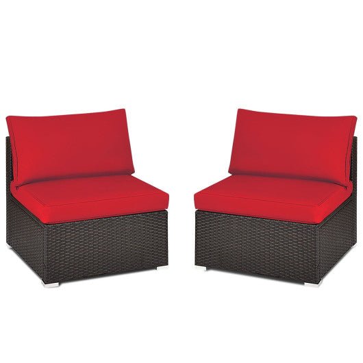 - 2 Pieces Patio Rattan Armless Sofa Set with 2 Cushions and 2 Pillows - Outdoor Style Company