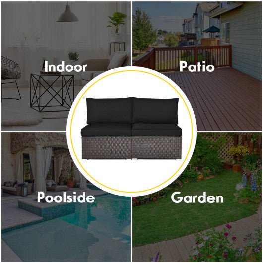  - 2 Pieces Patio Rattan Armless Sofa Set with 2 Cushions and 2 Pillows - Outdoor Style Company