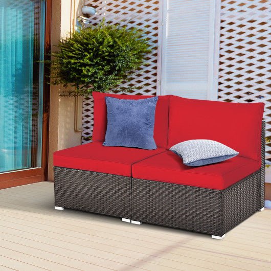  - 2 Pieces Patio Rattan Armless Sofa Set with 2 Cushions and 2 Pillows - Outdoor Style Company