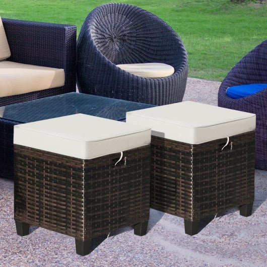  - 2 Pieces Patio Rattan Ottoman Set with Removable Cushions - Outdoor Style Company