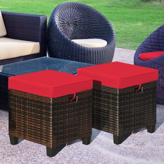  - 2 Pieces Patio Rattan Ottoman Set with Removable Cushions - Outdoor Style Company