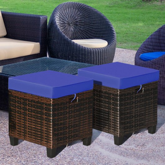  - 2 Pieces Patio Rattan Ottoman Set with Removable Cushions - Outdoor Style Company