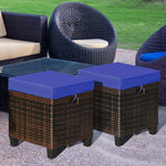  - 2 Pieces Patio Rattan Ottoman Set with Removable Cushions - Outdoor Style Company