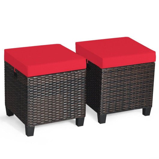  - 2 Pieces Patio Rattan Ottoman Set with Removable Cushions - Outdoor Style Company