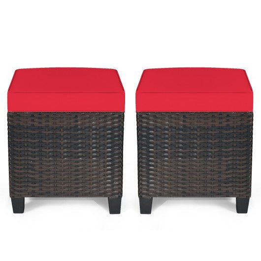  - 2 Pieces Patio Rattan Ottoman Set with Removable Cushions - Outdoor Style Company