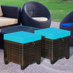  - 2 Pieces Patio Rattan Ottoman Set with Removable Cushions - Outdoor Style Company