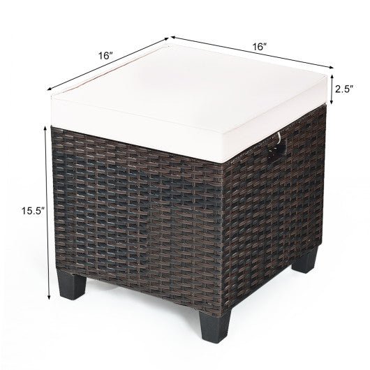  - 2 Pieces Patio Rattan Ottoman Set with Removable Cushions - Outdoor Style Company