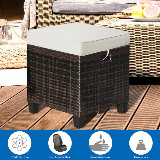  - 2 Pieces Patio Rattan Ottoman Set with Removable Cushions - Outdoor Style Company