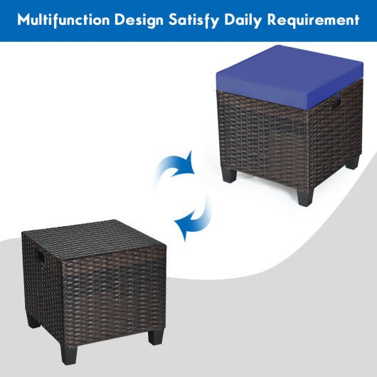  - 2 Pieces Patio Rattan Ottoman Set with Removable Cushions - Outdoor Style Company