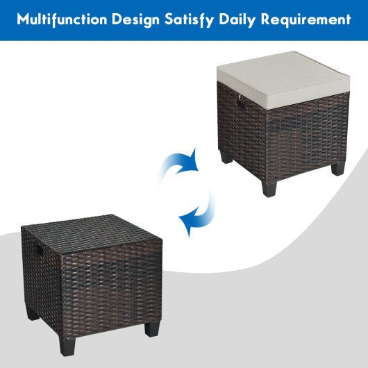  - 2 Pieces Patio Rattan Ottoman Set with Removable Cushions - Outdoor Style Company